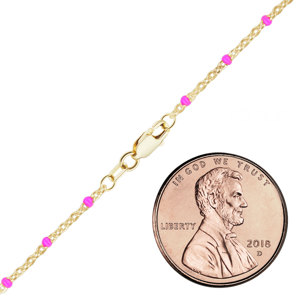 Finished Cable Necklace with Pink Enamel Beads in 14K Yellow Gold (1.20 mm)