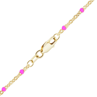 Finished Cable Bracelet with Pink Enamel Beads in 14K Yellow Gold (1.20 mm)