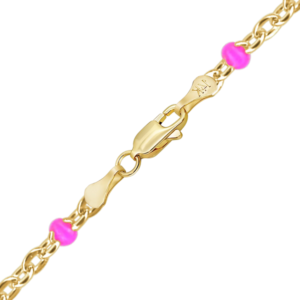 Finished Cable Necklace with Pink Enamel Beads in 14K Yellow Gold (1.20 mm)