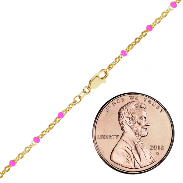 Finished Cable Bracelet with Pink Enamel Beads in 14K Gold-Filled (1.20 mm)