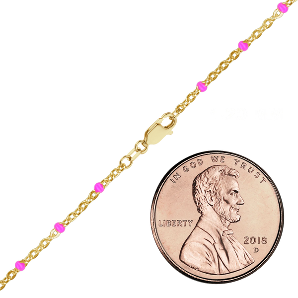 Finished Cable Necklace with Pink Enamel Beads in 14K Gold-Filled (1.20 mm)