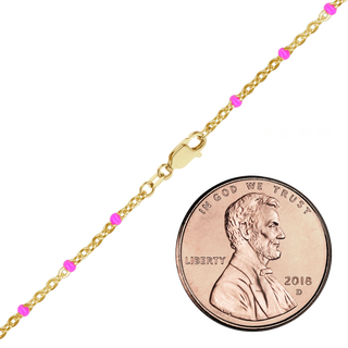 Finished Cable Bracelet with Pink Enamel Beads in 14K Gold-Filled (1.20 mm)