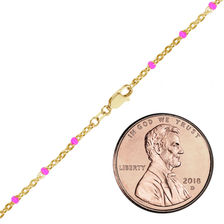 Finished Cable Anklet with Pink Enamel Beads in 14K Gold-Filled (1.20 mm)