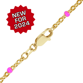 Finished Cable Bracelet with Pink Enamel Beads in 14K Gold-Filled (1.20 mm)