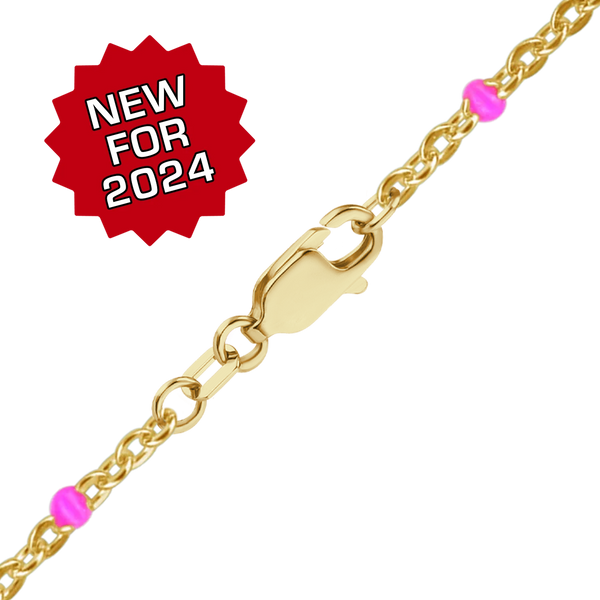 Finished Cable Necklace with Pink Enamel Beads in 14K Gold-Filled (1.20 mm)