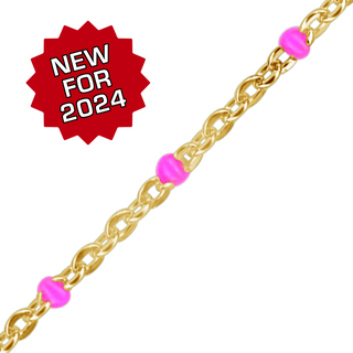 Bulk / Spooled Cable Chain with Pink Enamel Beads in 14K Gold-Filled (1.20 mm)