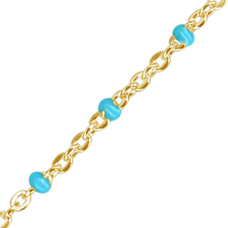 Bulk / Spooled Cable Chain with Teal Enamel Beads in 14K Yellow Gold (1.20 mm)