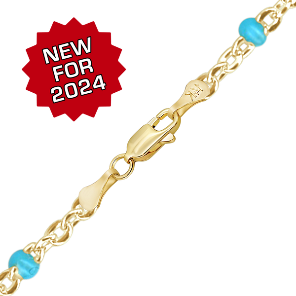 Finished Cable Necklace with Teal Enamel Beads in 14K Yellow Gold (1.20 mm)