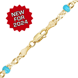 Finished Cable Necklace with Teal Enamel Beads in 14K Yellow Gold (1.20 mm)