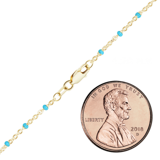 Finished Cable Necklace with Teal Enamel Beads in 14K Yellow Gold (1.20 mm)