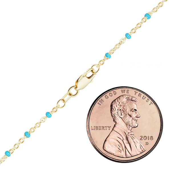 Finished Cable Necklace with Teal Enamel Beads in 14K Yellow Gold (1.20 mm)