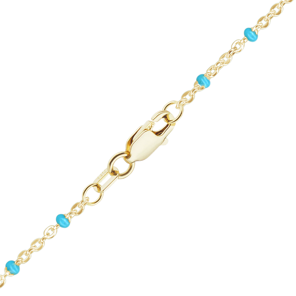Finished Cable Anklet with Teal Enamel Beads in 14K Yellow Gold (1.20 mm)