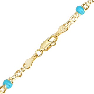 Finished Cable Necklace with Teal Enamel Beads in 14K Yellow Gold (1.20 mm)