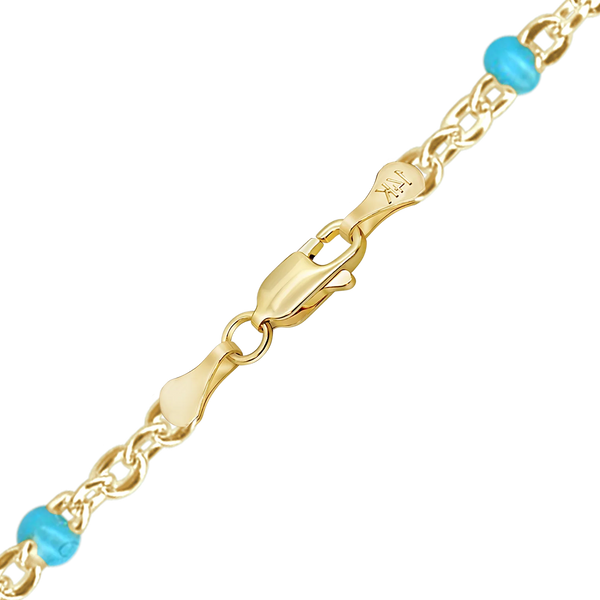 Finished Cable Necklace with Teal Enamel Beads in 14K Yellow Gold (1.20 mm)