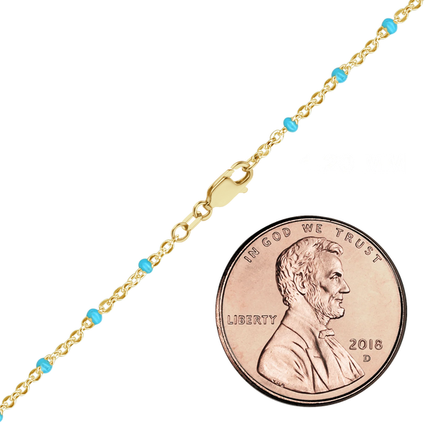 Finished Cable Anklet with Teal Enamel Beads in 14K Gold-Filled (1.20 mm)