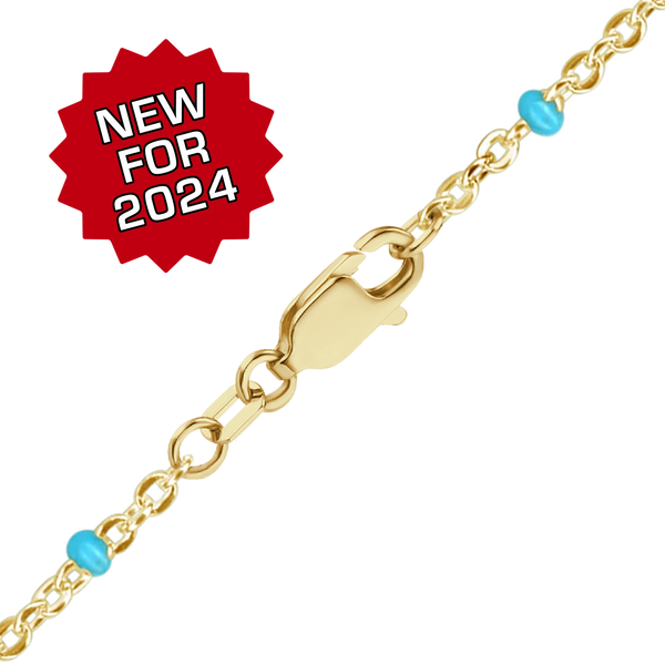 Finished Cable Anklet with Teal Enamel Beads in 14K Gold-Filled (1.20 mm)