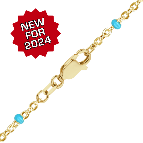 Finished Cable Bracelet with Teal Enamel Beads in 14K Gold-Filled (1.20 mm)