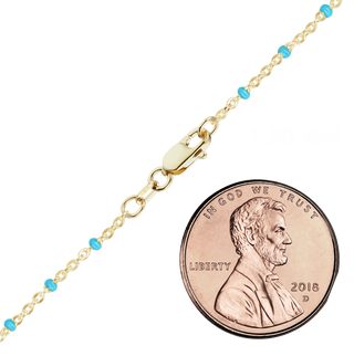 Finished Cable Anklet with Teal Enamel Beads in 14K Gold-Filled (1.20 mm)