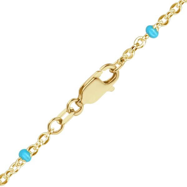 Finished Cable Anklet with Teal Enamel Beads in 14K Gold-Filled (1.20 mm)