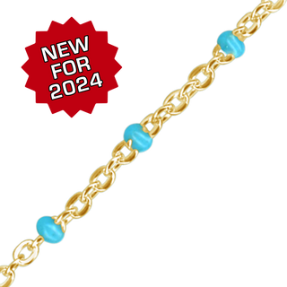 Bulk / Spooled Cable Chain with Teal Enamel Beads in 14K Gold-Filled (1.20 mm)