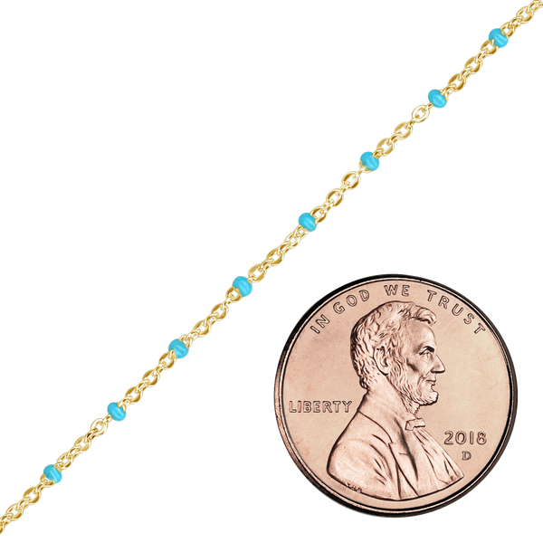 Bulk / Spooled Cable Chain with Teal Enamel Beads in 14K Gold-Filled (1.20 mm)