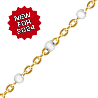 Bulk / Spooled Cable Chain with White Enamel Beads in 14K Yellow Gold (1.20 mm)