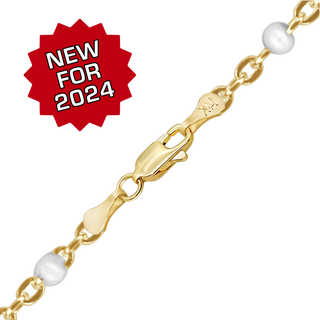 Finished Cable Necklace with White Enamel Beads in 14K Yellow Gold (1.20 mm)