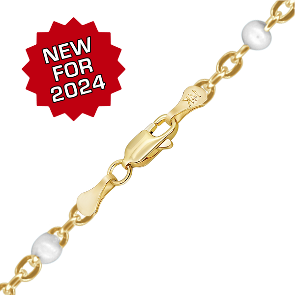 Finished Cable Necklace with White Enamel Beads in 14K Yellow Gold (1.20 mm)