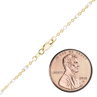 Finished Cable Anklet with White Enamel Beads in 14K Yellow Gold (1.20 mm)