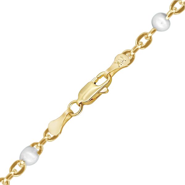 Finished Cable Necklace with White Enamel Beads in 14K Yellow Gold (1.20 mm)