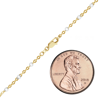 Finished Cable Anklet with White Enamel Beads in 14K Gold-Filled (1.20 mm)