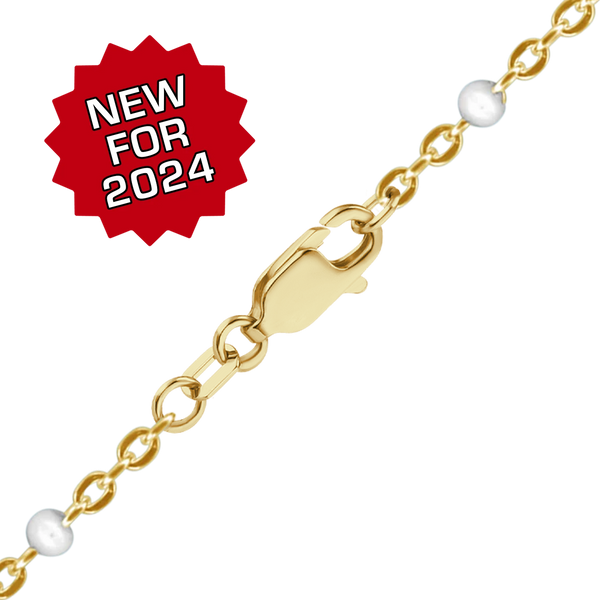 Finished Cable Anklet with White Enamel Beads in 14K Gold-Filled (1.20 mm)