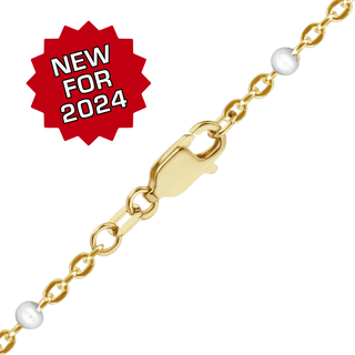 Finished Cable Anklet with White Enamel Beads in 14K Gold-Filled (1.20 mm)