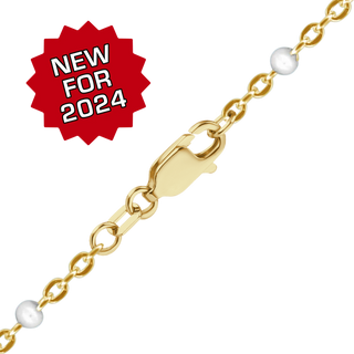 Finished Cable Bracelet with White Enamel Beads in 14K Gold-Filled (1.20 mm)