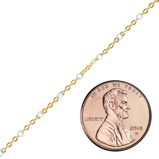 Bulk / Spooled Cable Chain with White Enamel Beads in 14K Gold-Filled (1.20 mm)