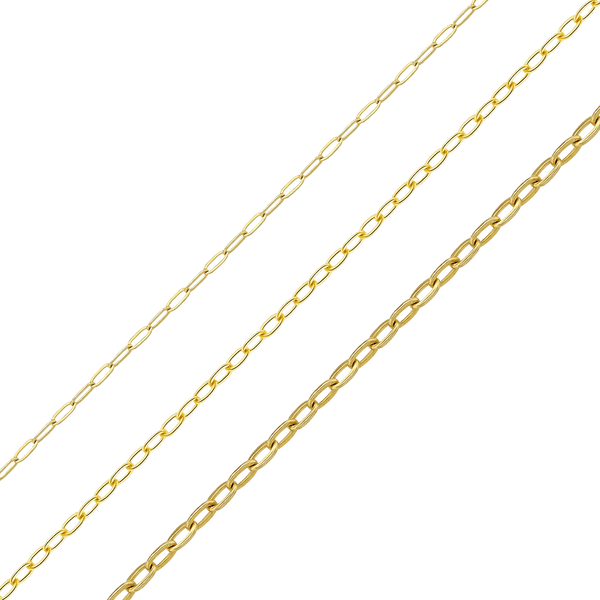Bulk / Spooled Elongated Flat Cable Chain in 14K Yellow Gold (0.80 mm - 1.20 mm)