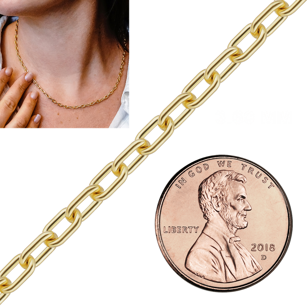 Bulk / Spooled Elongated Cable Chain in 14K & 18K Yellow Gold (0.85 mm - 5.90 mm)