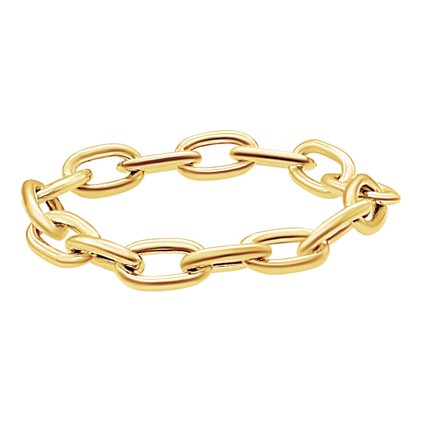 Elongated Semi-Solid Cable Chain Ring in 14K Yellow Gold (Sizes 4-11) (2.15 mm - 5.8 mm)