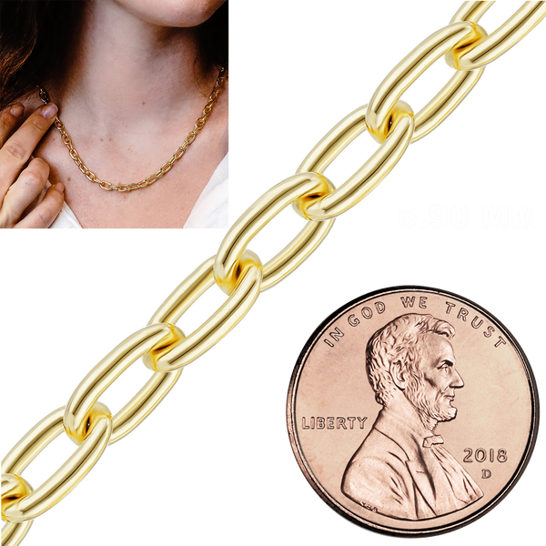 Bulk / Spooled Elongated Cable Chain in 14K & 18K Yellow Gold (0.85 mm - 5.90 mm)