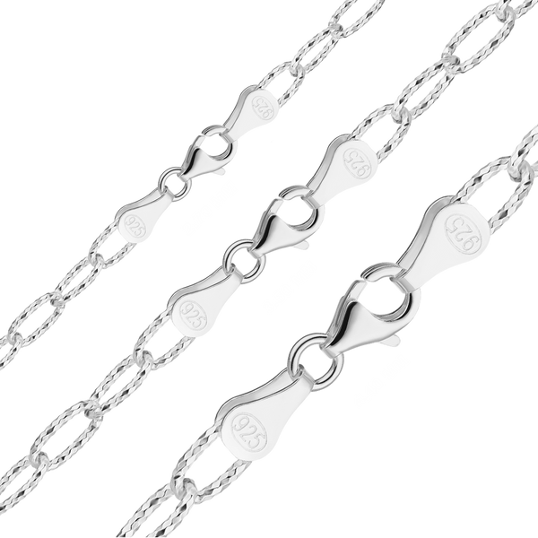 Finished Elongated Textured Cable Necklace in Sterling Silver (2.70 mm - 4.40 mm)