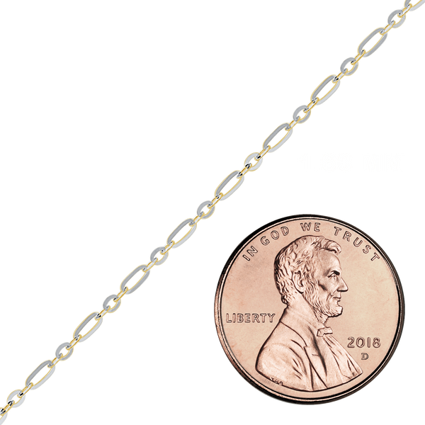 Bulk / Spooled Diamond Cut Cable Figaro Chain in 14K Two Tone Gold (1.60 mm - 2.50 mm)