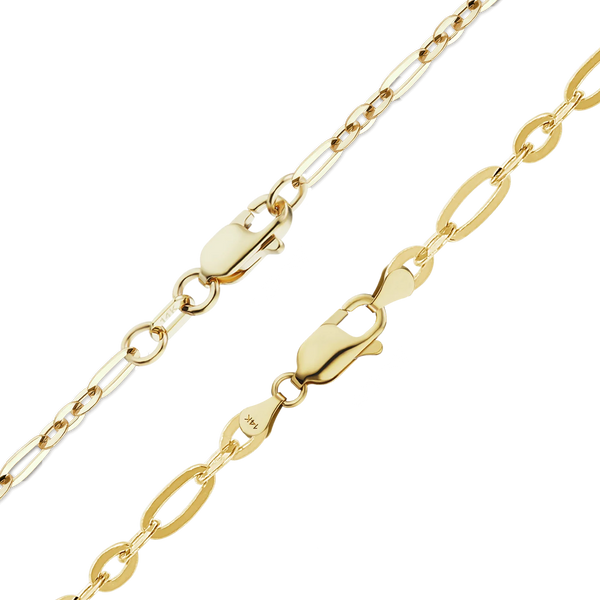 Finished Diamond Cut Cable Figaro Necklace in 14K Yellow Gold (1.60 mm - 2.50 mm)