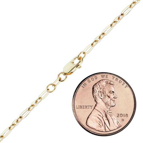 Finished Diamond Cut Cable Figaro Anklet in 14K Yellow Gold (1.60 mm - 2.50 mm)