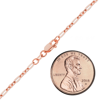 Finished Diamond Cut Cable Figaro Anklet in 14K Pink Gold (1.60 mm)