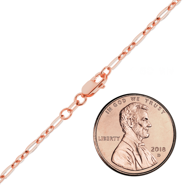 Finished Diamond Cut Cable Figaro Anklet in 14K Pink Gold (1.60 mm)