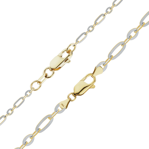 Finished Diamond Cut Cable Figaro Bracelet in 14K Two Tone Gold (1.60 mm - 2.50 mm)