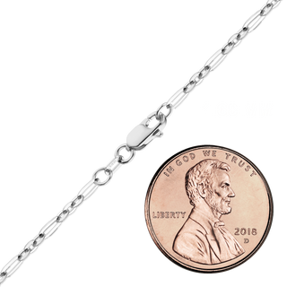 Finished Diamond Cut Cable Figaro Necklace in 14K White Gold (1.60 mm)