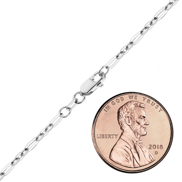 Finished Diamond Cut Cable Figaro Anklet in 14K White Gold (1.60 mm)