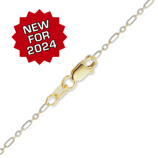 Finished Diamond Cut Cable Figaro Necklace in 14K Two Tone Gold (1.60 mm - 2.50 mm)
