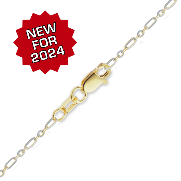 Finished Diamond Cut Cable Figaro Necklace in 14K Two Tone Gold (1.60 mm - 2.50 mm)